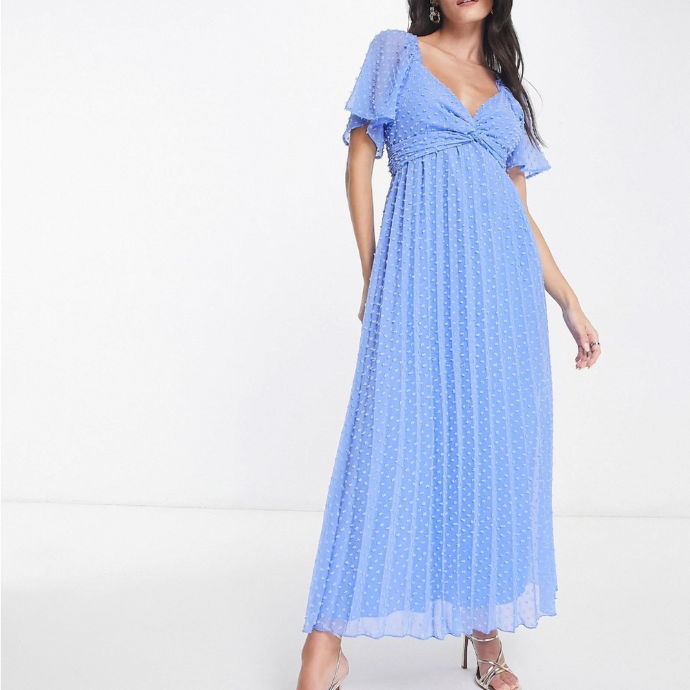 Perfect wedding guest dress! midi dress in cornflower blue